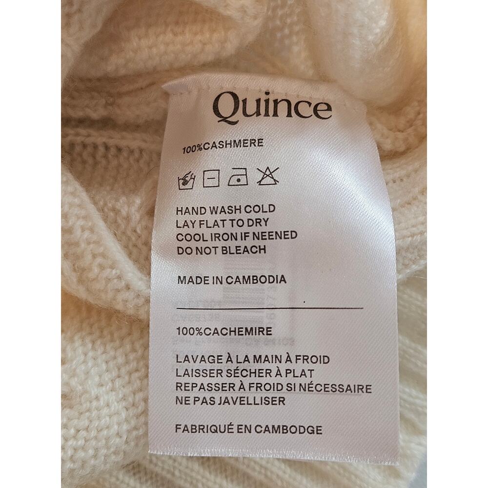 Quince 100% Mongolian Cashmere Cable Knit Sweater Ivory Cream Cropped XS - Picture 5 of 7